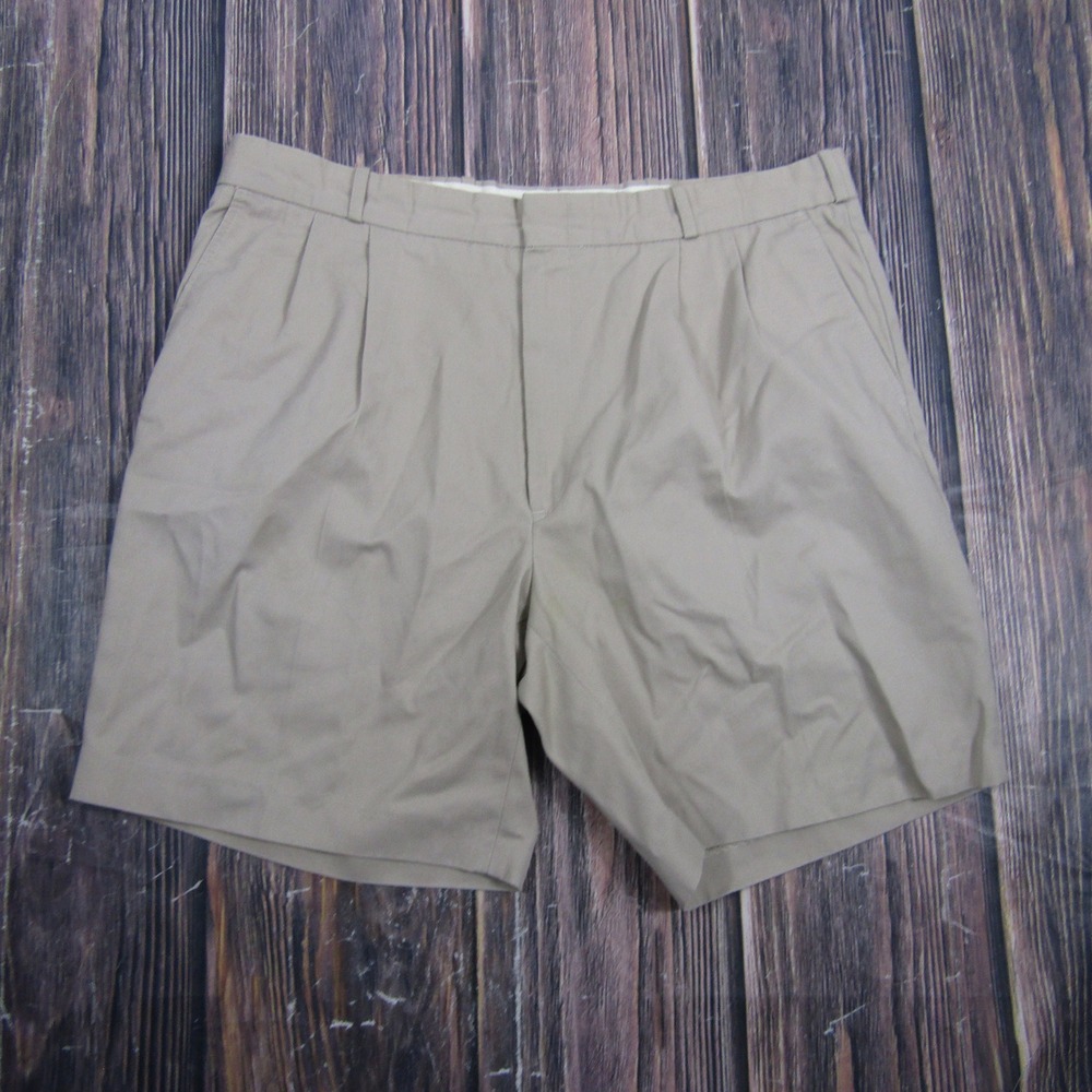 Eaton Pleated Shorts Mens 36 Tan Khaki Cotton Twill Casual Classic 00254